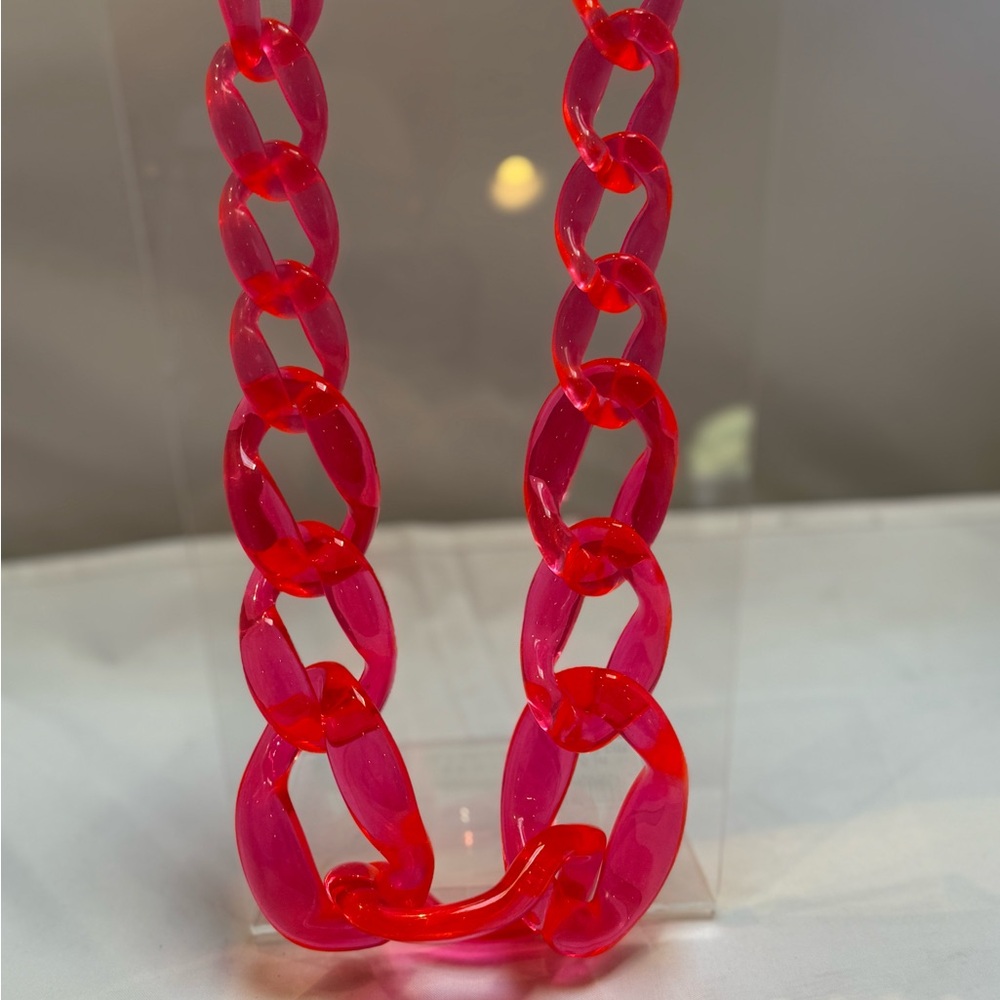 Y2K Chunky Neon Pink Chain Necklace - Picture 2 of 3